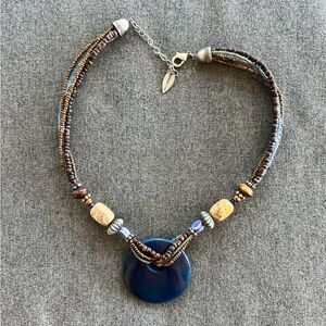 Coldwater Creek Multicolor Beaded Necklace with Blue Pendant